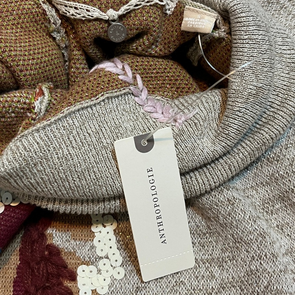 Anthropologie Knitted & Knotted Embroidered Swing Sweater Dress S Sequin NWT - Picture 4 of 16